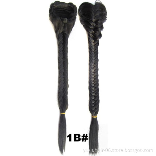 Clip In Braided Ponytail Elastic Drawstring Rope Fishtail Fishbone Plaited Pony Tail Synthetic Hair Chignon Hairpiece 20" 130g